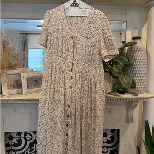 Beige Polka Dot Button-Front Women’s Dress